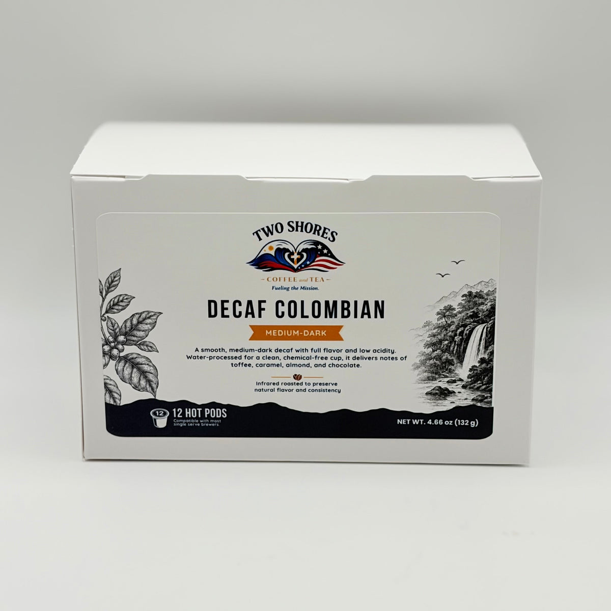 Decaf Colombian 12 ct. Pods -Two Shores